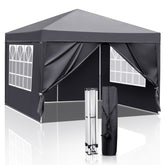 HAOYYE 10x10ft Dark Grey Outdoor Pop Up Canopy Tent with 4 Removable Sidewalls Including 2 Zippered Doors and 2 Transparent Windows Waterproof Oxford Fabric Portable Folding Gazebo with Steel Frame for Patio Garden Market Party Event Use